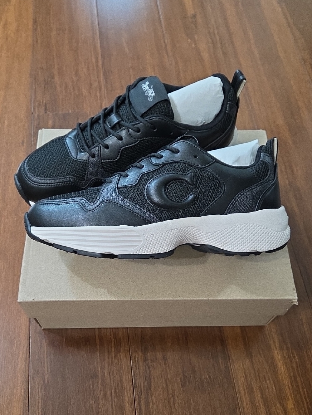 COACH STRIDER SNEAKERS SIGNATURE C BLACK & WHITE STYLE CY250 SIZE 7 NEW - Picture 1 of 8